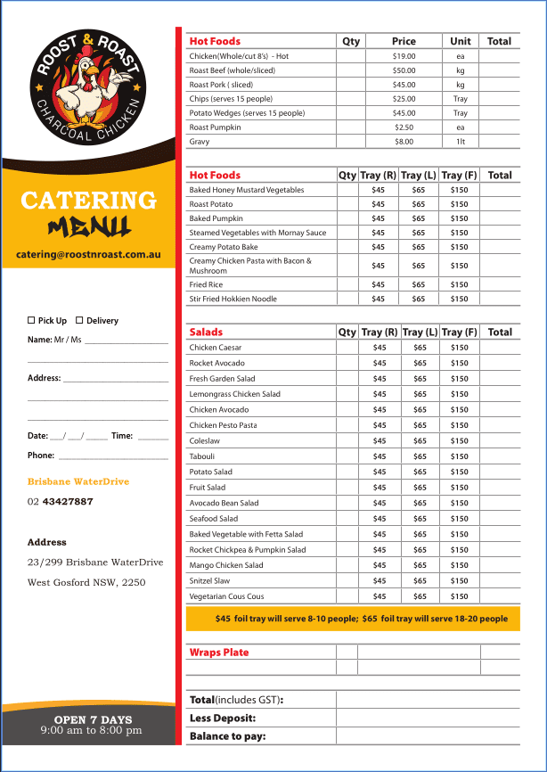 Catering Menu Page 1
